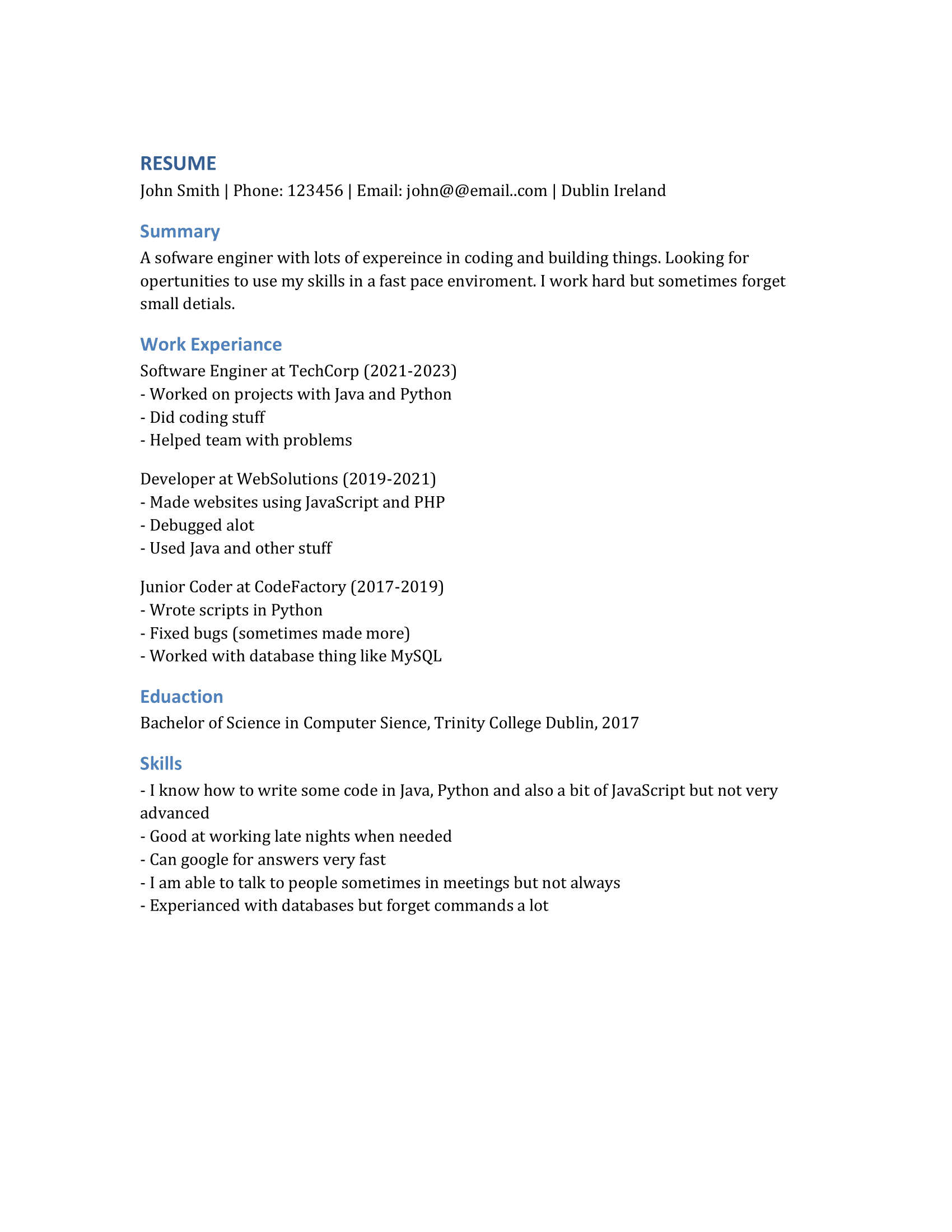 Before CV example